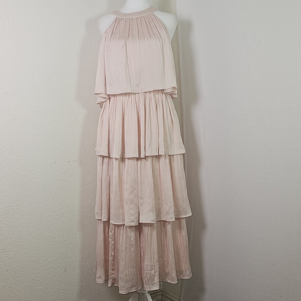 Lulus Blush Pink Tiered Pleated Maxi Dress – Size M,Romantic,Whimsy‎